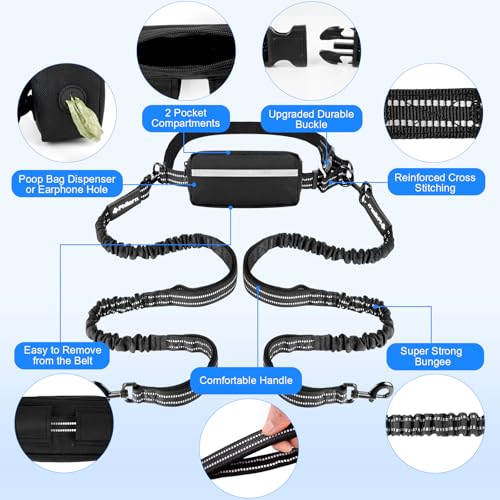 Philorn Hands Free Dog Leash for 2 Dogs, Adjustable Waist Leash - color: Black for 2