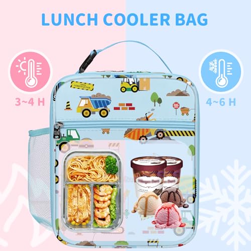 Clastyle Car Insulated Kid Lunch Bag for Boy Lunch Box, Construction Truck - color: Construction Trucks