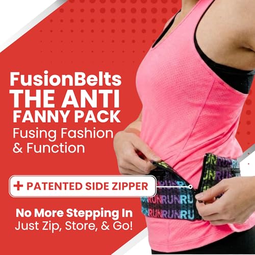 Fusion Belts Running Belt for Women & Men - Patented Side Zipper On Design - color: Run Run, size: Medium