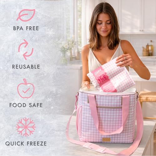 Cool Coolers by Fit & Fresh XL High Performance Cooler Ice Packs, 2pk - color: Pink Gingham (2 Pack)
