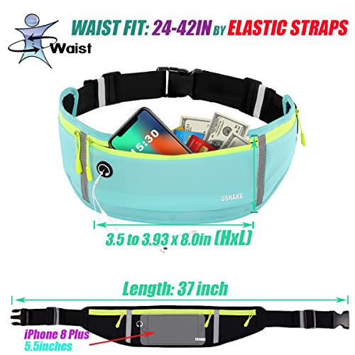 USHAKE Slim Running Belt, Bounce Free Fanny Pack Phone Holder - color: Mint blue