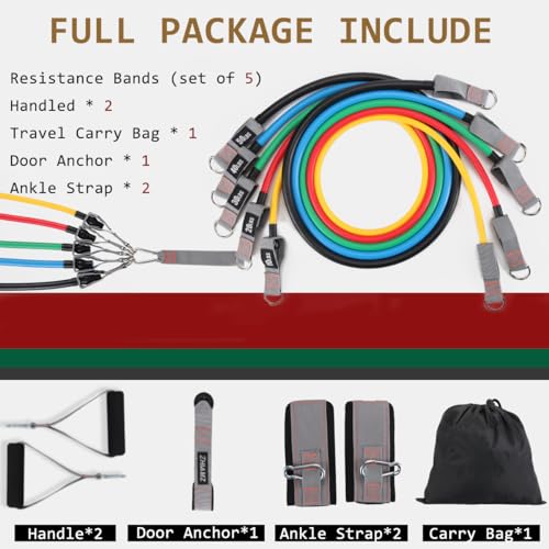 Resistance Bands with Handles, Exercise Bands with Handles, Door Anchor - color: 5-in-1 Band-150lbs
