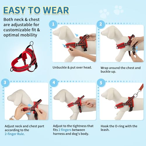 SlowTon No Pull Small Dog Harness and Leash Set with Front Clip - color: Red, size: XX-Small