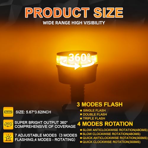Amber Beacon LED Emergency Strobe Light, 7 Flash Modes Warning - color: Style 8