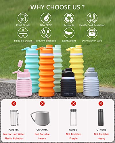 Nefeeko Collapsible Water Bottle, 26oz Silicone Foldable Water Bottles - color: K
