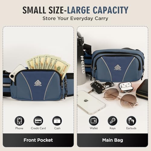 Fanny Pack for Men Women Waist Bag with Water Bottle Holder for Hiking, Travel,Dog Walking, Workout (Dark Blue) - color: Dark Blue