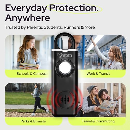 Rechargeable Personal Safety Alarm Keychain, 130dB, USB-C Charging, Black - color: Black