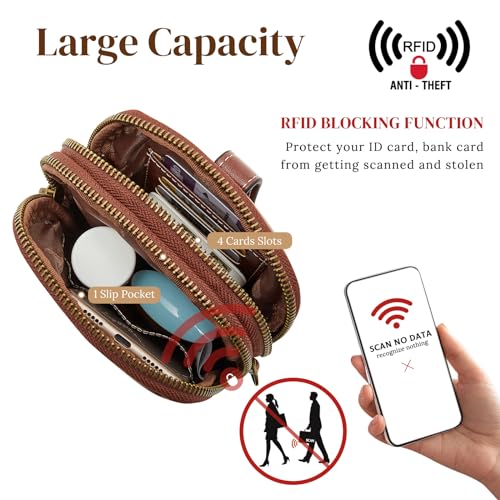 S-ZONE Small Crossbody Bags for Women Trendy RFID Blocking Cell Phone Purse - color: Dark Brown