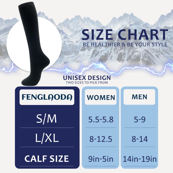 fenglaoda 8 Pairs Compression Socks for Men & Women 20-30 mmHg Knee High Nurse Pregnant Running Medical and Travel Athletic - color: 04-8 pairs-black-new, size: Small-Medium