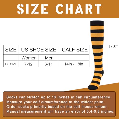 Junely Compression Socks for Women Knee High Striped Polka Dot Stockings - color: Black Orange