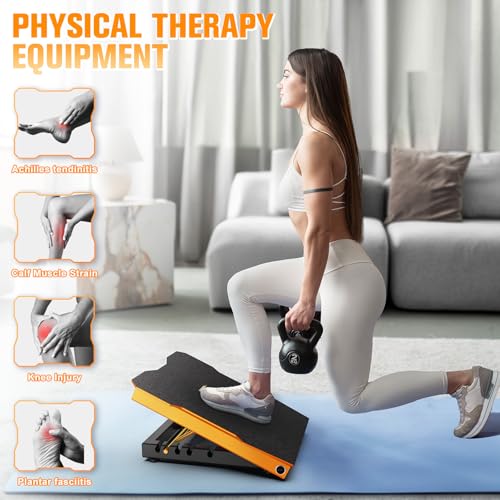 Steel Slant Board Calf Stretcher, 600 Lbs Weight Capacity, Yellow - color: Yellow