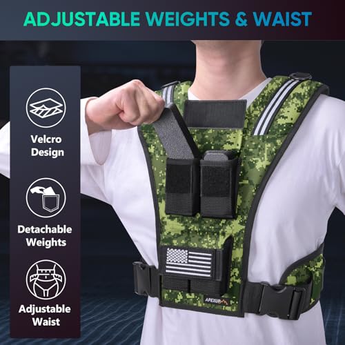 APEXUP Weighted Vest Men, Adjustable Weight Vest for Running - color: Green Digi Camo, size: With Weights-20lbs