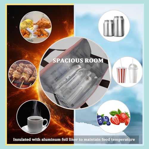 12Pcs Insulated Lunch Bags Disposable Cooler Bag Thermal Grocery Bags - color: Pink and Brown, size: 9.45"(H) x 9.45"(L) x 5.91"(W)