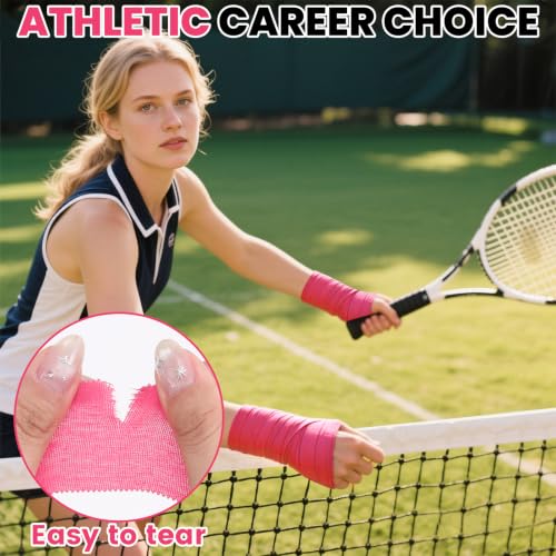 NUITPY 8 Rolls Athletic Tape, Pink Sports Tape, Easy Tear Wrist Tape - color: Pink-8 Rolls