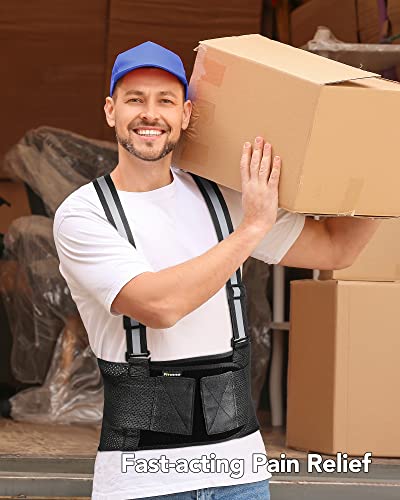 Back Brace for Heavy Lifting for Men Women Lower Back with Reflective Belt and 7 Splints, Ultra-thin Mesh Fabric, Back Brace for Posture Men Women, Perfect for Work Outdoor Running Motorcycle
