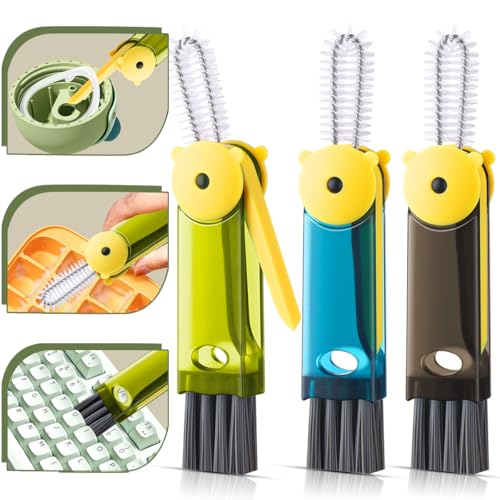 3 in 1 Cup Lid Cleaning Brush, Portable Cup Cleaner Brush, New Water Bottle Lid Cleaner Brush, Multifunctional Cleaning Brush - Home Kitchen Cleaning Tools for Tight Spaces & Bottle Gaps, 3 PCS - color: Green Blue Black-b