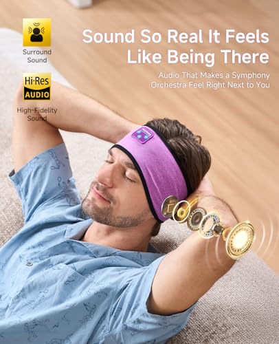 Perytong Sleep Headphones Bluetooth Headband Over On Ear Bluetooth 5.4 Sleeping Earbuds Earphones, Wireless Headphones for Side Sleepers Men Women Sports, Insomnia, Yoga, Air Travel, Meditation - color: HB Violet