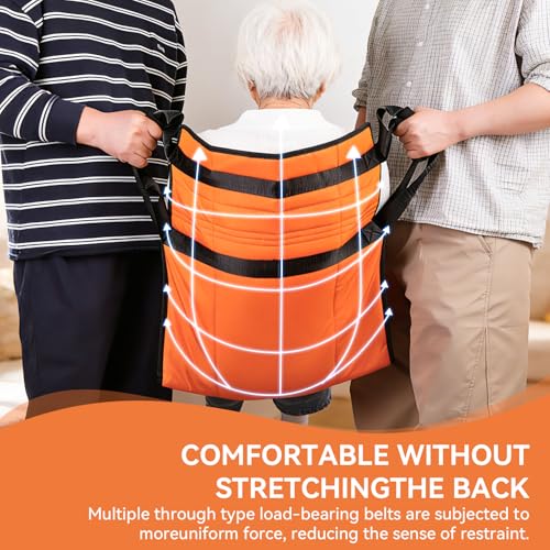 Transfer Sling with Reflective Strips, Patient Lift Pad for Elderly & Disabled, Stair Assist Evacuation Device, Wheelchair to Bed Car Transfer Aid, 8 Reinforced Handles, 260 lbs - color: Orange Reflective