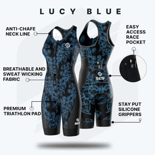SLS3 Triathlon Suits Women - Sleeveless Pro Trisuit with Comfy Tri Chamois - color: Lucy Blue, size: X-Small