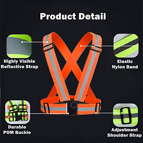 Reflective Strap Safety Vest Gear - 2-10 Pack Adjustable High Visible Reflective Running Gear for Women Men Night - color: Orange x10