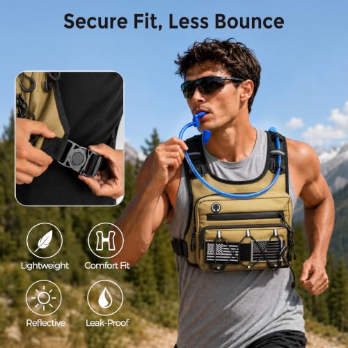 Running Vest Water Backpack with 2L Leak-Proof Bladder for Men & Women - color: Khaki