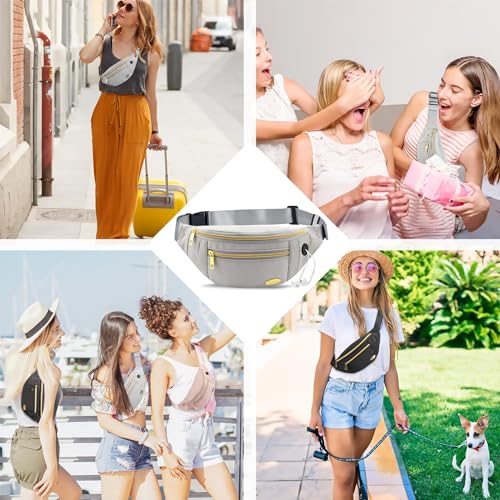 Entchin Water-Resistant Fanny Pack, 4-Zipper Belt Bag - color: Mini Grey