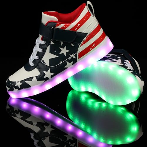 YuanRoad Unisex LED Light Up Shoes with USB Charging Glowing Luminous LED Sneakers - color: Blue High Top, size: 9 Women/7.5 Men