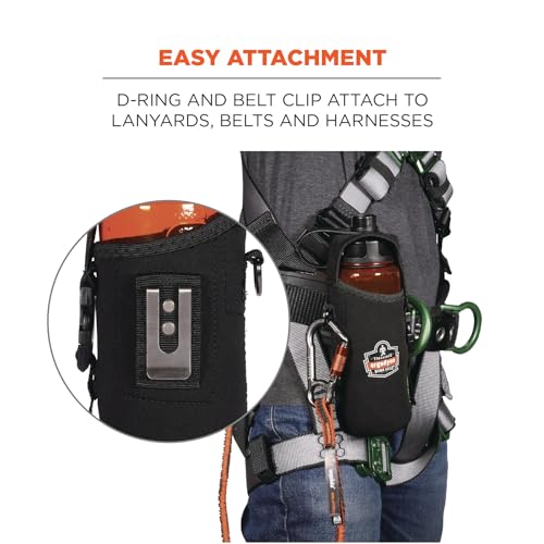 Ergodyne Squids 3775L Water Bottle Holder with Belt Clip, D-Ring Attaches to Tool Lanyards,Large - size: Large