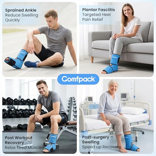 Comfpack Ankle Foot Ice Pack Wrap for Sprained Ankle/Surgery Recovery, 30% More Gel Cold Compression Therapy with Sectional Design for Plantar Fasciitis, Swelling, Achilles Tendonitis(L) - size: Large