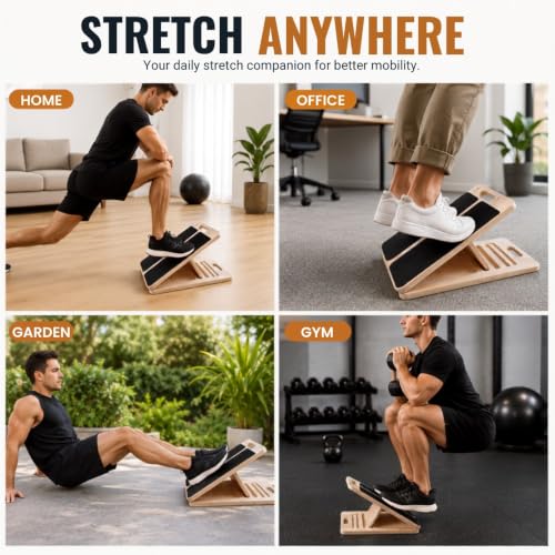 Slant Board for Calf Stretching, Portable Foldable Wooden Calf Stretcher, Adjustable Incline Board for Squats, Pilates and Physical Therapy, Non-Slip 550 lb Capacity with Carry Handles