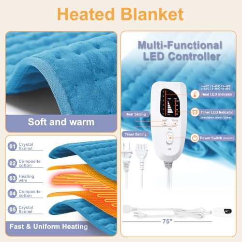 Heating Pad,Electric Heating Pad,Heating Pad for Back (Blue, 24"x12") - color: Blue, size: 24x12 Inch