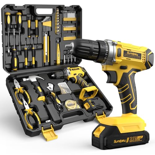 Sundpey 170 Pcs Portable Basic Home Tool Kit Set with 21V Cordless Drill