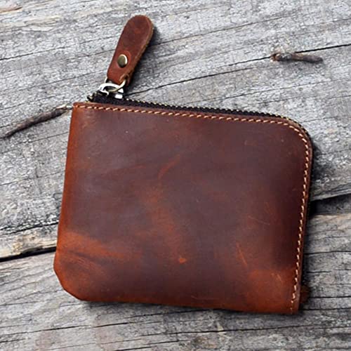 JJNUSA Genuine Leather Zipper Coin Purse Wallet With Key Car Smart Holder, Change Purse, Coin Pouch Holder For Men (Brown) - color: Brown