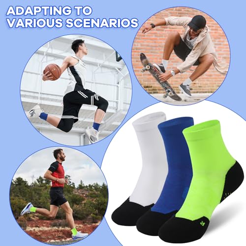 NIcool Cycling Socks For Men, 1/3 Pairs Bright Seamless Compression Running Crew Socks Youth Cushioned Tennis Quarter Socks - color: 3 Pairs Green & Royal Blue & White