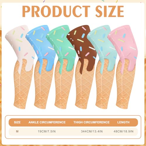 Mepase 6 Pairs Ice Cream Drip Leg Sleeve Full Length Knee Protector UV Protect Sleeves Athletic Compression Leg Cover for Women Men Youth Sports Cycling Football Basketball Accessory