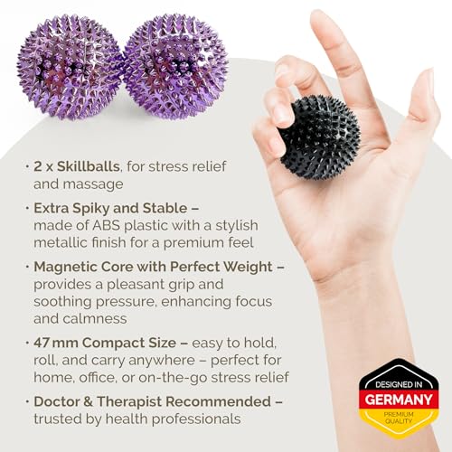 2X Spiky DBT Skill Balls | Magnetic Stress Relief Balls | Spiky Massage Balls for Relaxation, Tension Release, Focus & Mobility (Purple, 2 Inch) - color: Purple, size: 2 inches