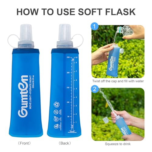 2 Pack Soft Flask 250ml TPU Collapsible BPA-Free Soft Water Bottle for Hydration Pack Running Vest Marathon Hiking Cycling (Dark Blue) - color: 2pcs, 250ml Dark Blue
