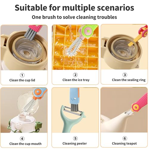 3 in 1 Cup Lid Gap Cleaning Brush Set, 3PCS Multifunctional Bottle Cleaner Bottle Cleaning Brush for Bottle Gaps Home Kitchen Cleaning Tools Mixed Colors - color: Red,green,blue