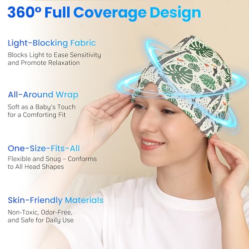 Migraine Relief Cap, Reusable Cold Compress Headband,1pcs - color: Rainforest‑eyemask