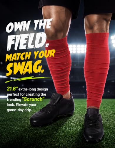 Football Leg Sleeves Scrunch Style Calf Compression Sleeve Men One Size - color: Red