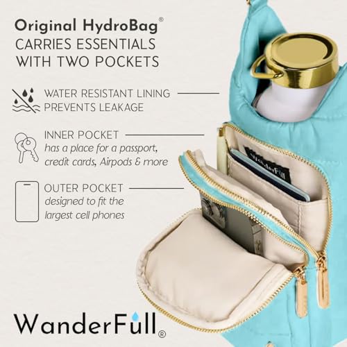 WanderFull Original HydroBag Crossbody Water Bottle Holder with Phone Pocket, Fits Water Bottles up to 32 oz - color: Aquamarine