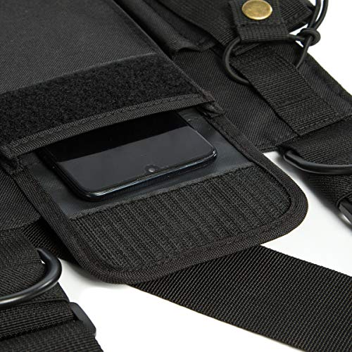 Radio Shoulder Holster Chest Harness Holder Vest Rig for Two Way Radio Chest Front Pack Pouch Walkie Talkie Case with Front Pouches for Kenwood Arcshell Retevis Baofeng UV-5R F8HP UV-82 - color: black