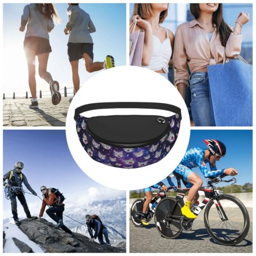 Dujiea Fanny Pack, Silver Tabby Cat Heads Waist Bag With Headphone Hole Belt Bag Adjustable Sling Pocket Fashion Hip Bum Bag For Women Men Kids Outdoors Casual Travelling Hiking Cycling - color: Silver Tabby Cat Heads