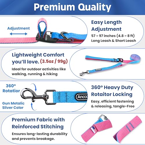 Hands Free Dog Leash, Ultra-Light Crossbody for Walking, Aqua Pink - color: Aqua Pink