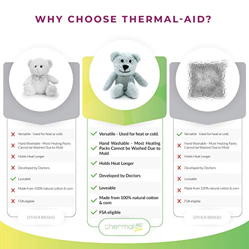 Thermal-Aid Zoo Mini — (Buckley the Blue Bear) — Mold-Resistant, Washable Hot & Cold Pack for Kids — Heating and Cooling Pad with Natural Corn Filling — Reusable Plush Toy - size: Mini Blue Bear