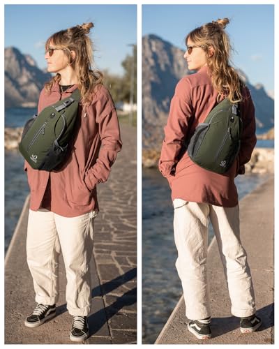 WATERFLY Crossbody Sling Backpack Sling Bag Travel Hiking Daypack - color: Dark Green
