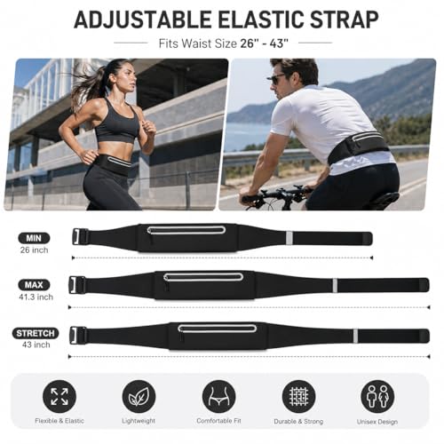 Slim No-Bounce Running Belt - Waterproof Exercise Waist Pack for Marathons, Hiking & Dog Walking - Hidden Travel Money Belt for Phones - color: Black