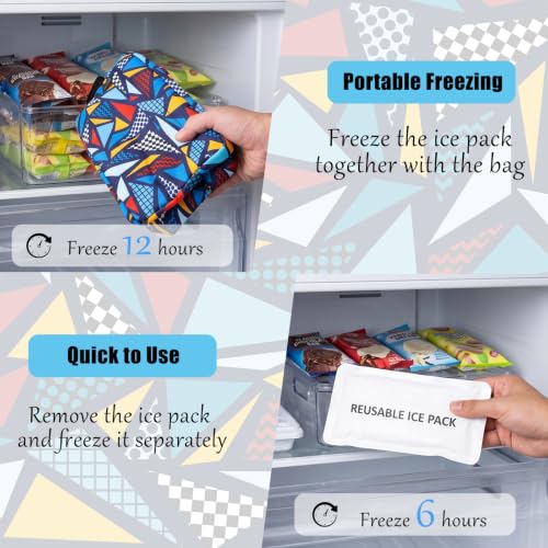 Leakproof Freezable Snack Bag Reusable Cooler Insulated Lunch Box - color: Multicolored Triangle