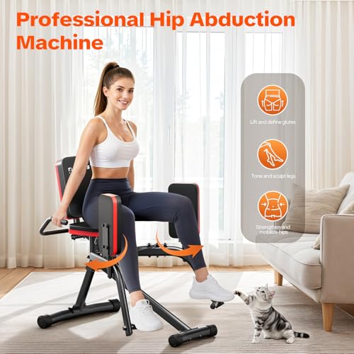 Hip Abductor Machine for Women/Men, Compact Glute Machine & Leg Exercise Equipment with Resistance Band, 6-Level Adjustable Booty Builder for Home Gym, Ultra Quiet, 360° Adjustable Leg Pads
