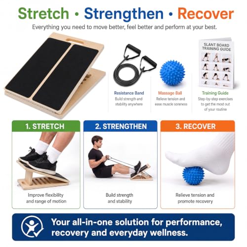 Thenshop Wooden Slant Board for Calf Stretching with 5 Adjustable Angles
